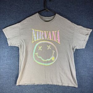 Nirvana Smiley Face T-Shirt Mens XL 23.5in Pit Gray Cotton Pastel Grunge